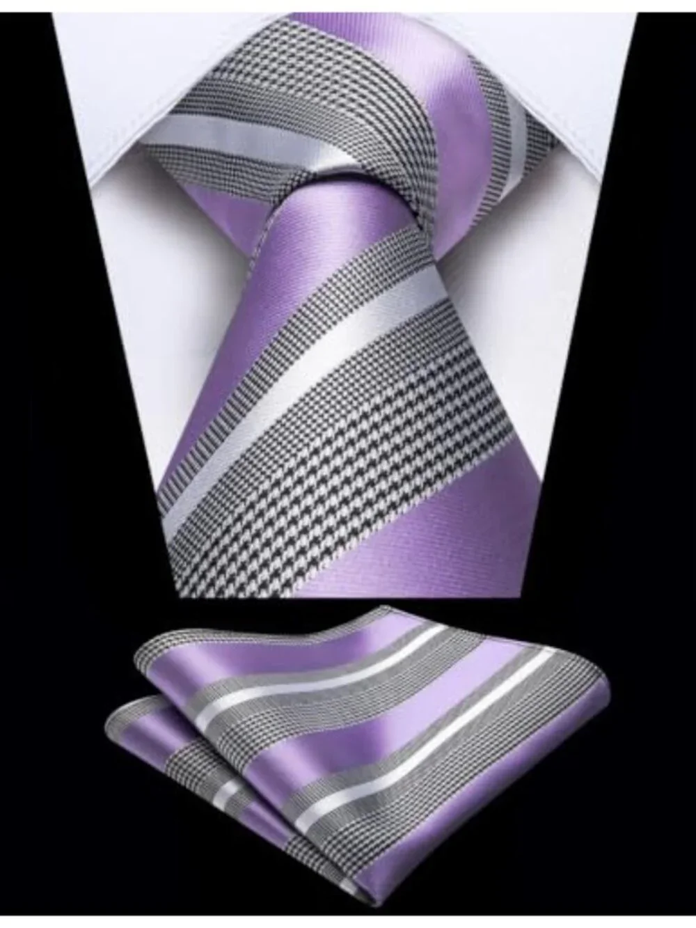 Men's Silk Blend Stripe Tie & Pocket Square Set Gift Box
